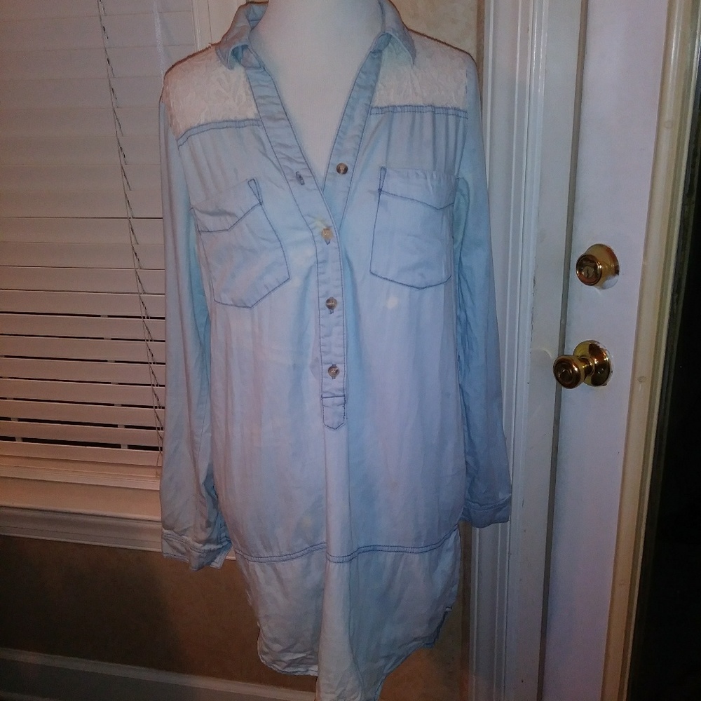 Vintage MEBON Lace Acid Wash Tunic, Size Small